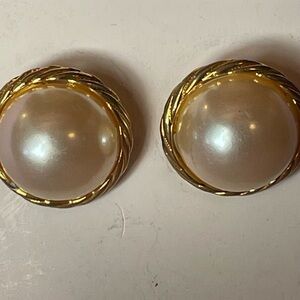 Classic Pearl Button Earrings in Gold